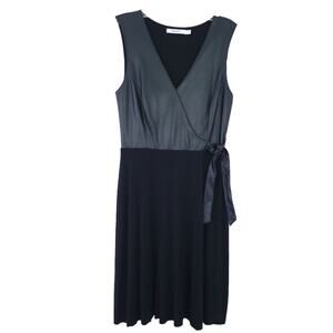Bailey 44 Black Dress Small Faux Leather, Fit and Flare, Sleeveless, Front Tie